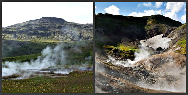 左：ヒョイカダリュール（アイスランド）。右：カムチャッカ（ロシア）の休暇用温泉。 - Sputnik 日本