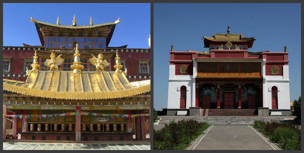左：ソンツェリン寺（中国）。右：シャクシュンシュメ寺（ロシア）。 - Sputnik 日本