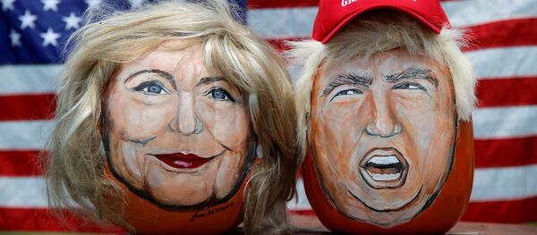 Изображения кандидатов в президенты США Хиллари Клинтон и Дональда Трампа на тыквах - Sputnik 日本