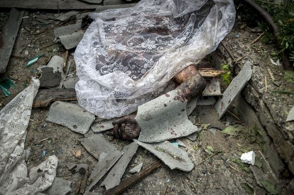 ウクライナ軍の空爆を受けた住民の体。ルガンスカヤ村で。 - Sputnik 日本