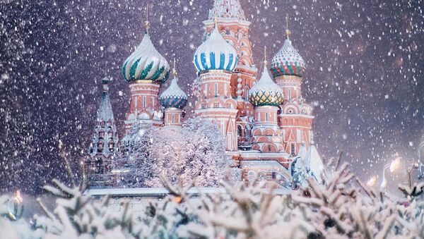 Собор Василия Блаженного на Красной площади в Москве во время снегопада - Sputnik 日本