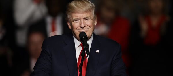 トランプ大統領の就任100日の演説中 何者かがロシア国旗を投げる トランプ大統領の就任100日の演説中 何者かがロシア国旗を投げる - Sputnik 日本