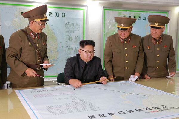 北朝鮮の金正恩党委員長が地図を見ている - Sputnik 日本