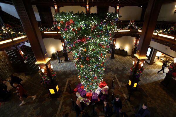 米コロラドのホテルHotel Delのロビーの逆さまクリスマスツリー - Sputnik 日本