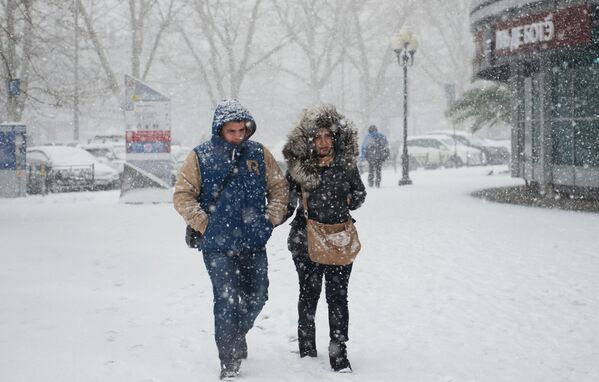 吹雪の中を歩く人たち　ソチ - Sputnik 日本