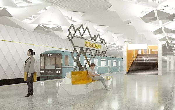 また、駅の内装も折り紙を模した構造で装飾が施され、天井の下に立体的な図形が複数配置されることになっている。 - Sputnik 日本