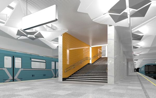 また、駅の内装も折り紙を模した構造で装飾が施され、天井の下に立体的な図形が複数配置されることになっている。 - Sputnik 日本