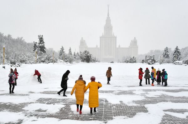 スズメが丘の展望台近くの「学者並木」の観光客たち　モスクワ - Sputnik 日本
