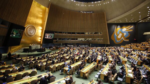 Зал заседаний Генеральной Ассамблеи ООН до голосования по Иерусалиму - Sputnik 日本