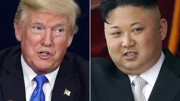 President Donald Trump, left, in Dallas and North Korean leader Kim Jong Un in Pyongyang - Sputnik 日本