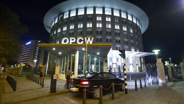 A car arrives at the headquarters of the Organization for the Prohibition of Chemical Weapons, OPCW, in The Hague, Netherlands. - Sputnik 日本