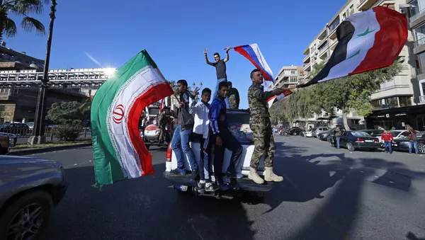 シリア国民、アサド大統領支持する国旗掲げ行進