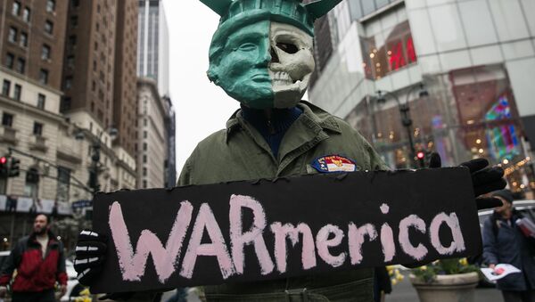 シリア爆撃への抗議行動参加者たち、ニューヨークで - Sputnik 日本