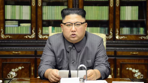 North Korean leader Kim Jong Un delivers a statement in response to U.S. President Donald Trump's speech to the United Nations, in Pyongyang, North Korea