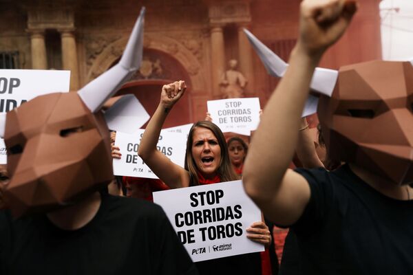 闘牛に反対する動物の権利を擁護する人々。スペイン - Sputnik 日本