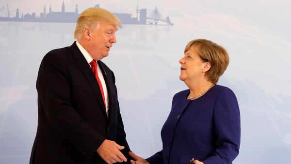 El presidente estadounidense, Donald Trump, y la canciller alemana, Ángela Merkel - Sputnik 日本