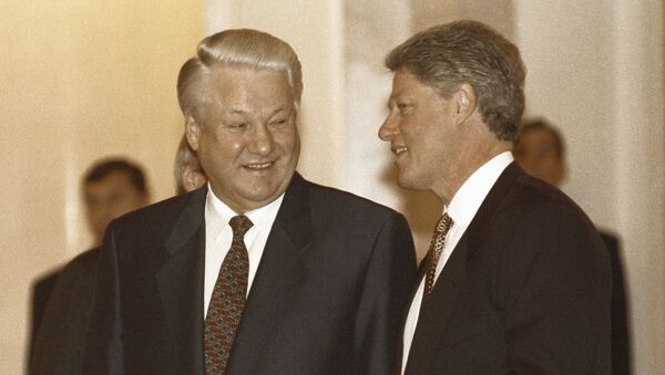 Президент России Борис Ельцин и президент США Билл Клинтон во время встречи в Кремле - Sputnik 日本