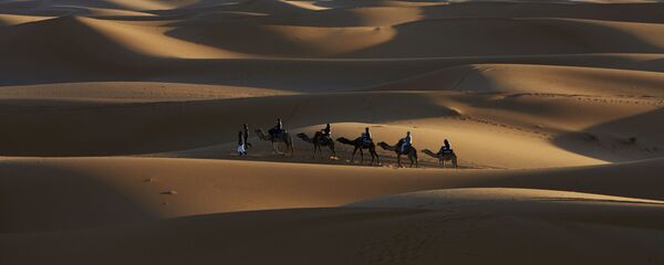 Караван верблюдов на дороге тысячи крепостей в пустыне Сахара, Марокко - Sputnik 日本