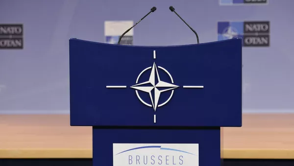 Трибуна в зале для пресс-конференций штаб-квартиры НАТО. - Sputnik 日本