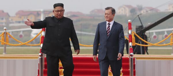 El líder de Corea del Norte, Kim Jong-un, y el presidente de Corea del Sur, Moon Jae-in - Sputnik 日本