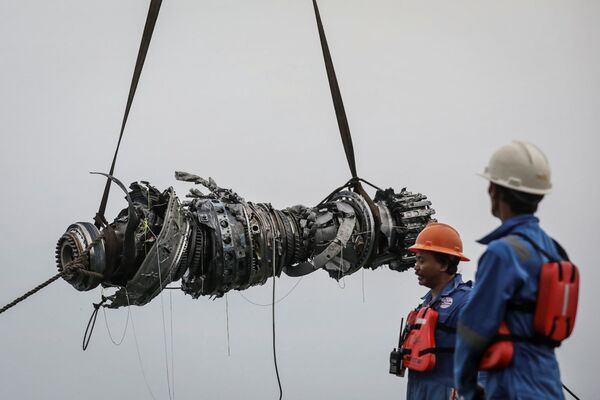 墜落したライオン・エアＪＴ６１０便のエンジンを引き上げる救助隊員たち - Sputnik 日本