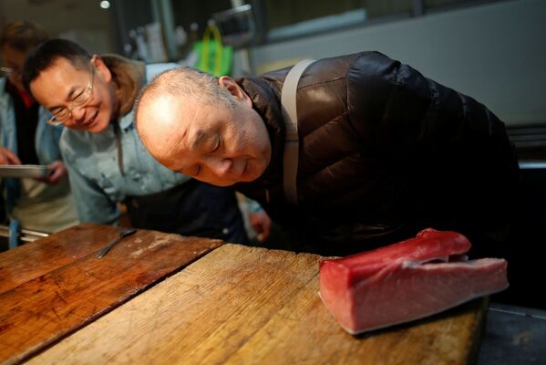 福綱さん　魚市場で生のマグロの質を調べている - Sputnik 日本