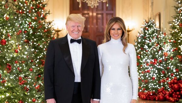 Президент США Дональд Трамп и первая леди США Меланья Трамп в рождественском интерьере Белого дома - Sputnik 日本