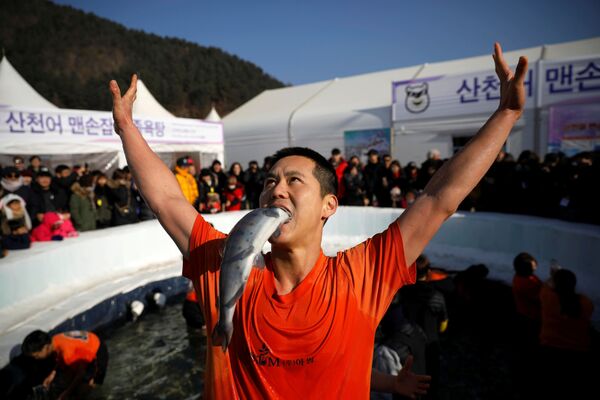 ヤマメ祭りの参加者。韓国北部華川郡 - Sputnik 日本