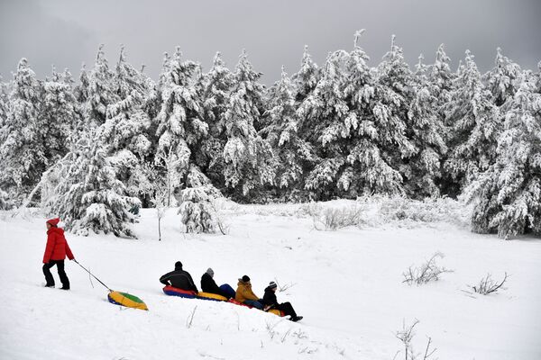 ロシア・クリミアで雪の中遊ぶ人々 - Sputnik 日本