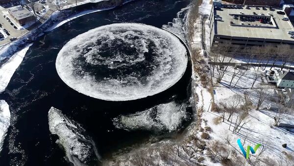 Льдина в форме диска образовалась на реке Пресумпскот в американском городе Уэстбрук, штат Мэн - Sputnik 日本