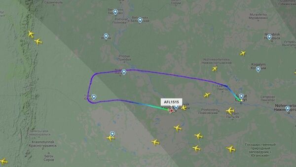 Скриншот страницы сайта flightradar24 с данными рейса SU1515 авиакомпании Аэрофлот, следующего по маршруту Сургут - Москва - Sputnik 日本