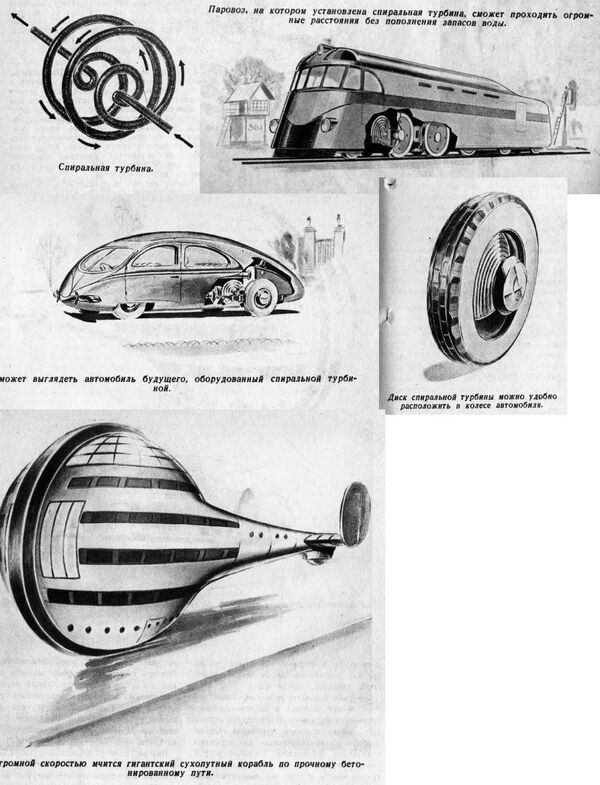 雑誌掲載の蒸気機関、機関車、車、船のイラスト。１９３９年 - Sputnik 日本