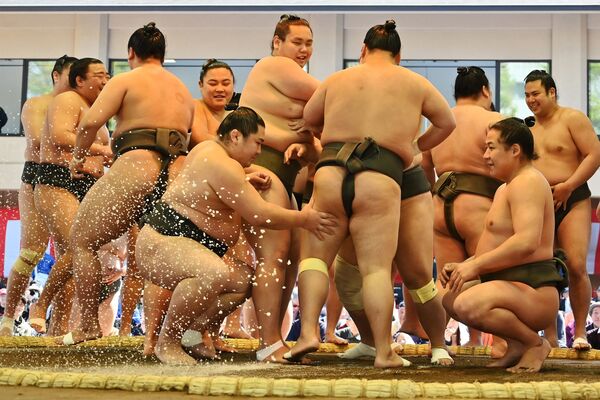 靖国神社の奉納相撲に参加する力士たち - Sputnik 日本