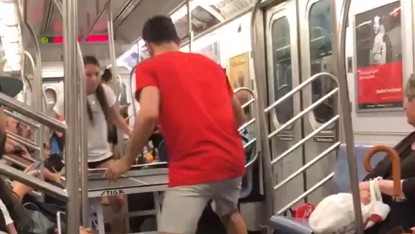 楽しむことができるのになんで待つの？　ニューヨークのカップルが移動する地下鉄で卓球 - Sputnik 日本