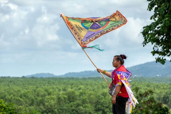 ギアナの先住民の国際デーに旗を振る女性 - Sputnik 日本
