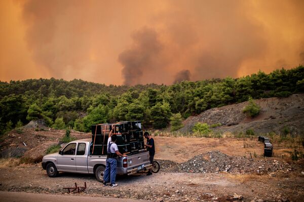 エヴィア島森林火災時の農家、ギリシャ - Sputnik 日本