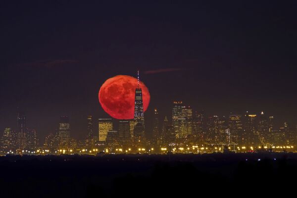ニューヨークの摩天楼に昇る真っ赤な月 - Sputnik 日本