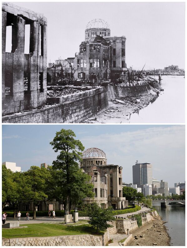 ８月６日の広島県産業奨励館と現在の「原爆ドーム」 - Sputnik 日本
