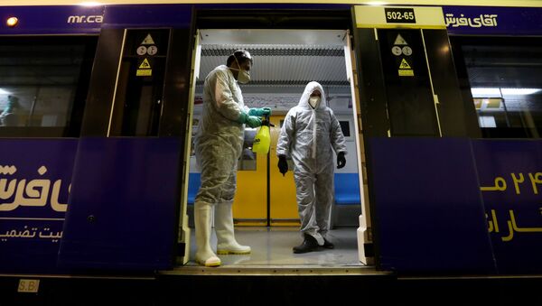 地下鉄車内の消毒を行なう男性 - Sputnik 日本