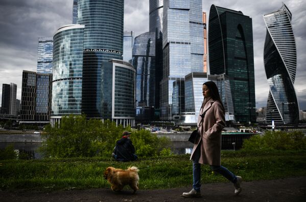 川岸で犬の散歩をする女性（ロシア、モスクワ） - Sputnik 日本