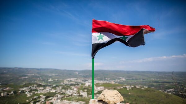 Флаг над свобожденной от боевиков крепости Крак де Шевалье в Сирии - Sputnik 日本